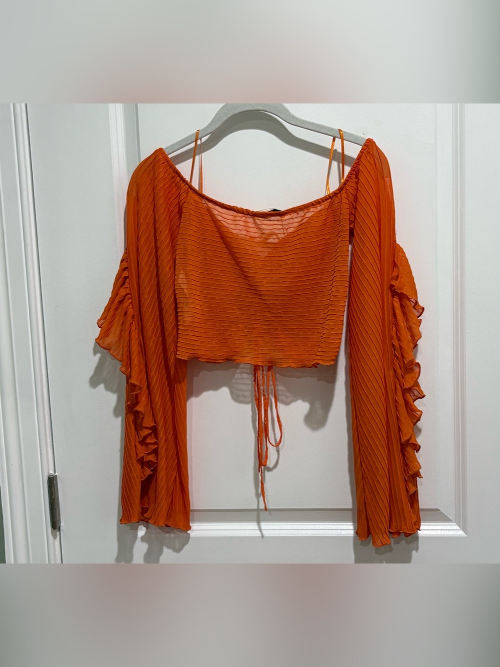 Zara Orange Textured Off-Shoulder Top - Picture 8 of 9